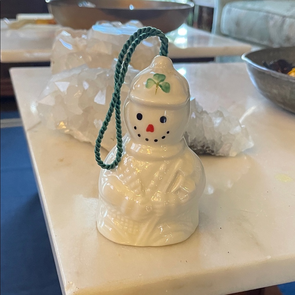 Ireland Holiday Snowman Ornament bell with Green Accents